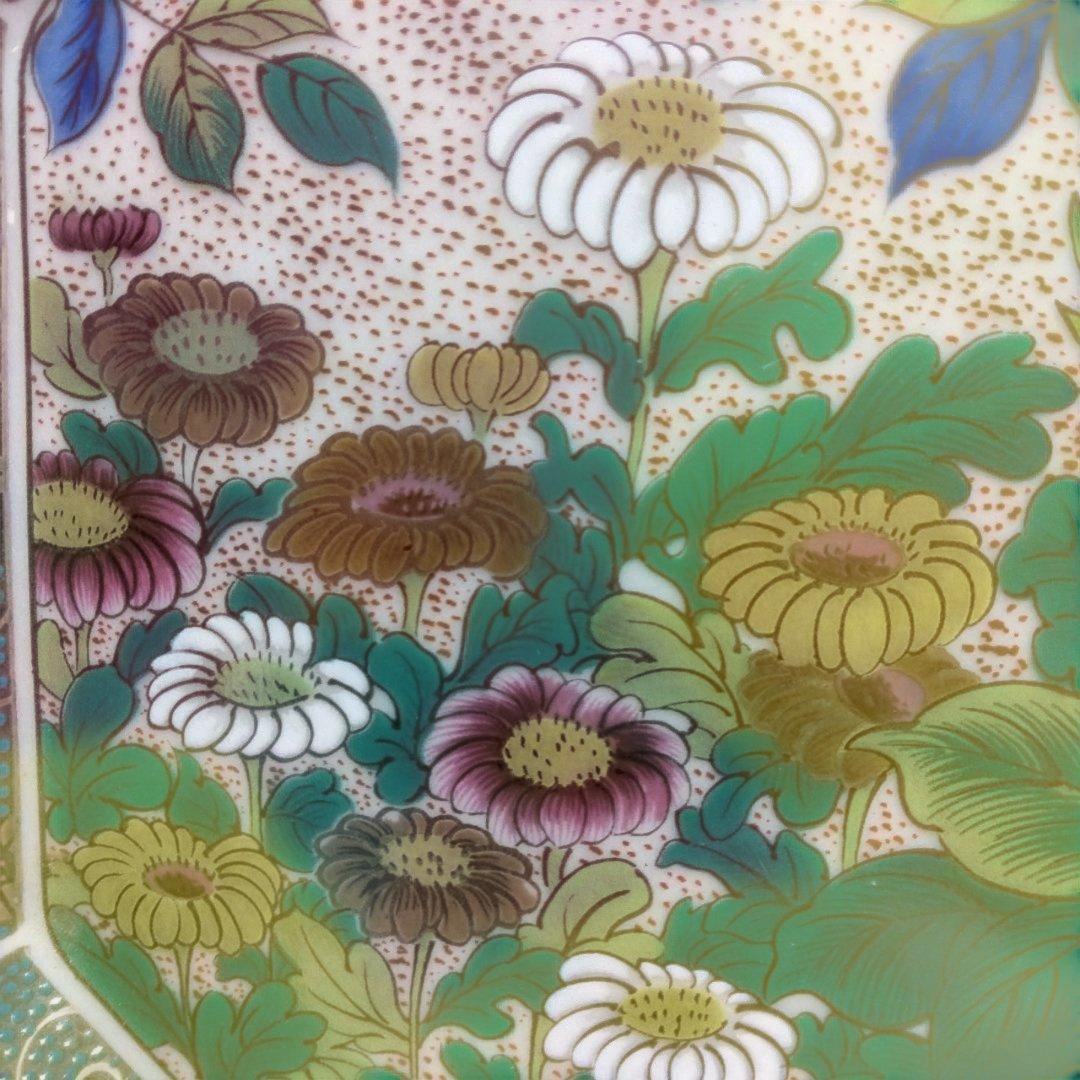 九谷焼　正峰窯　八角皿　色絵　飾り皿　隅切り長角皿　青粒鉄仙　金彩　大皿