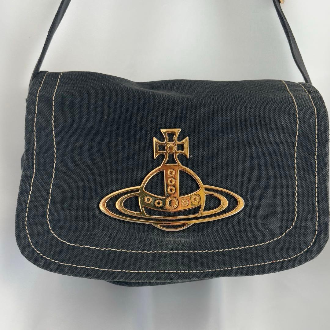 ヴィヴィアンウエストウッド ショルダーバッグ 金オーブ エッジウェア 黒