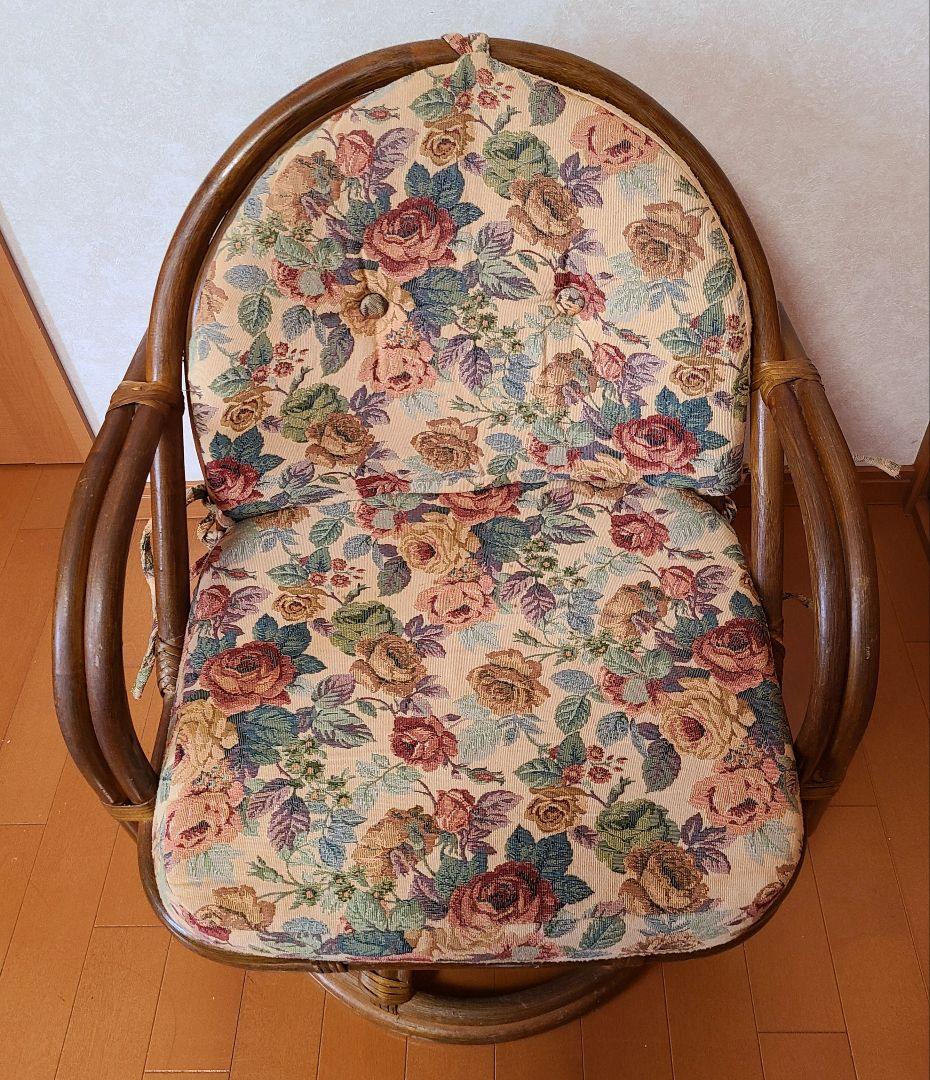 ラタン 籐 回転椅子 ミドル チェア 座椅子 昭和 レトロ ダークブ ラウン ②