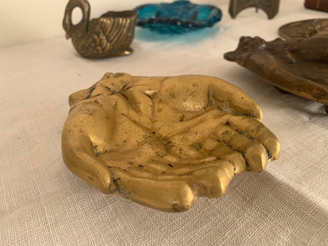 フランス アンティーク ハンドモチーフ　トレイ　金属製　ブロカント