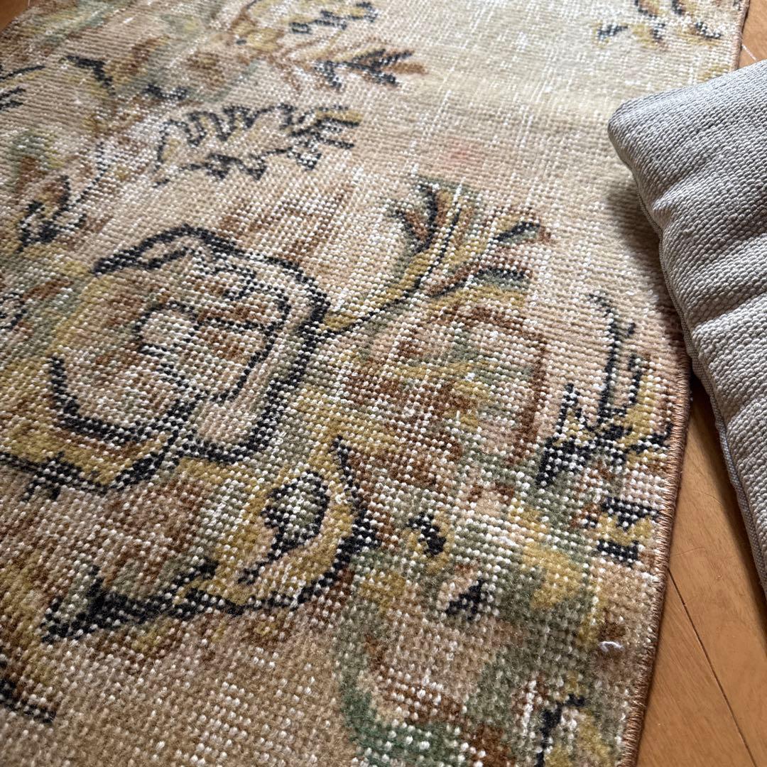 54×165 ロングランナーラグ　ベージュボタニカル　トルコヴィンテージラグ