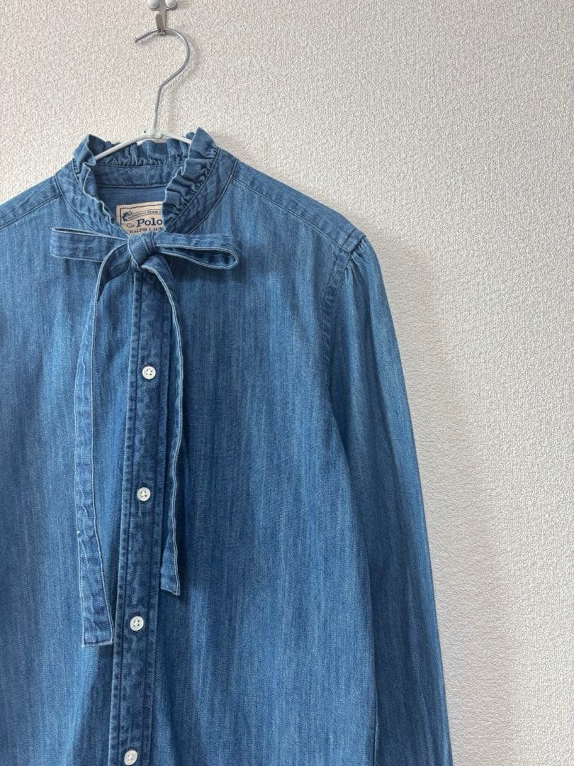 ラルフローレン　デニム　リボン　ボウタイ　フリル　シャツ