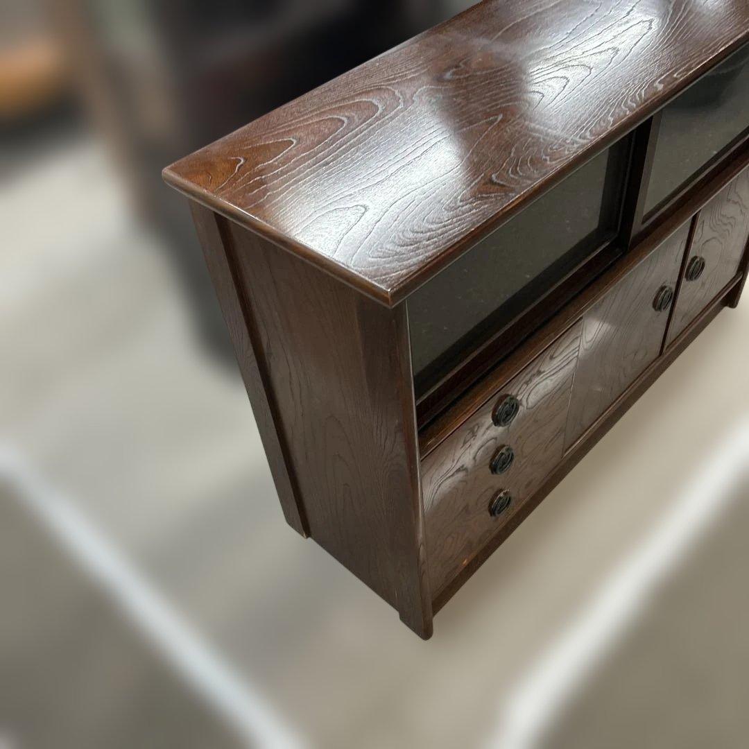 木製ガラス扉収納キャビネット　和風　飾り棚