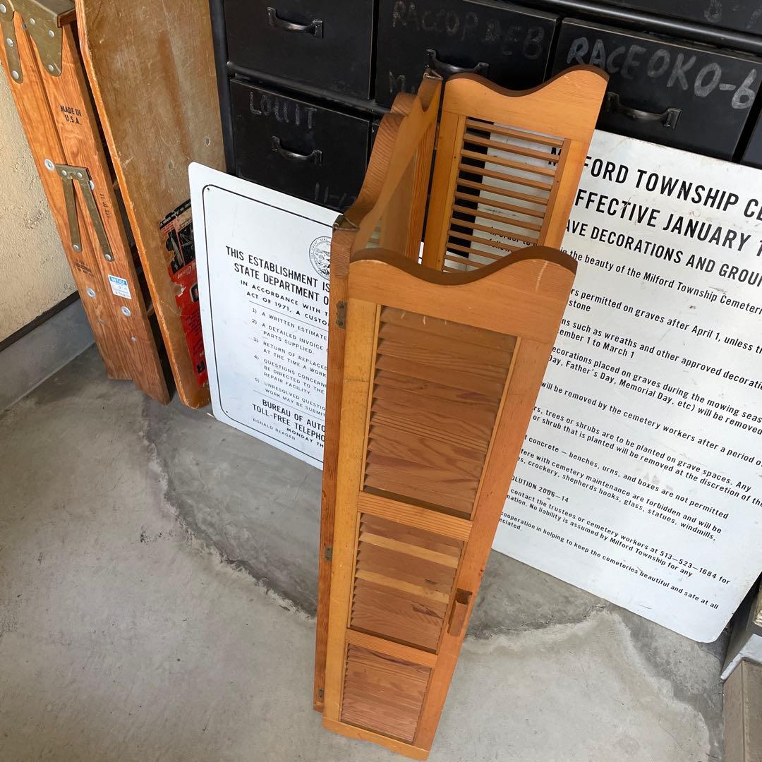 ヴィンテージ ウッドドア ミラー 両開き扉式 壁掛け 鏡 姿見 蚤の市 ルーバー