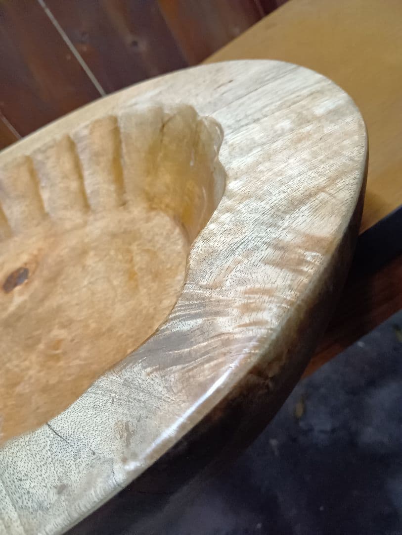 希少　1960's　オールドチーク　無垢材　ウッドカービング　バスケット　トレイ