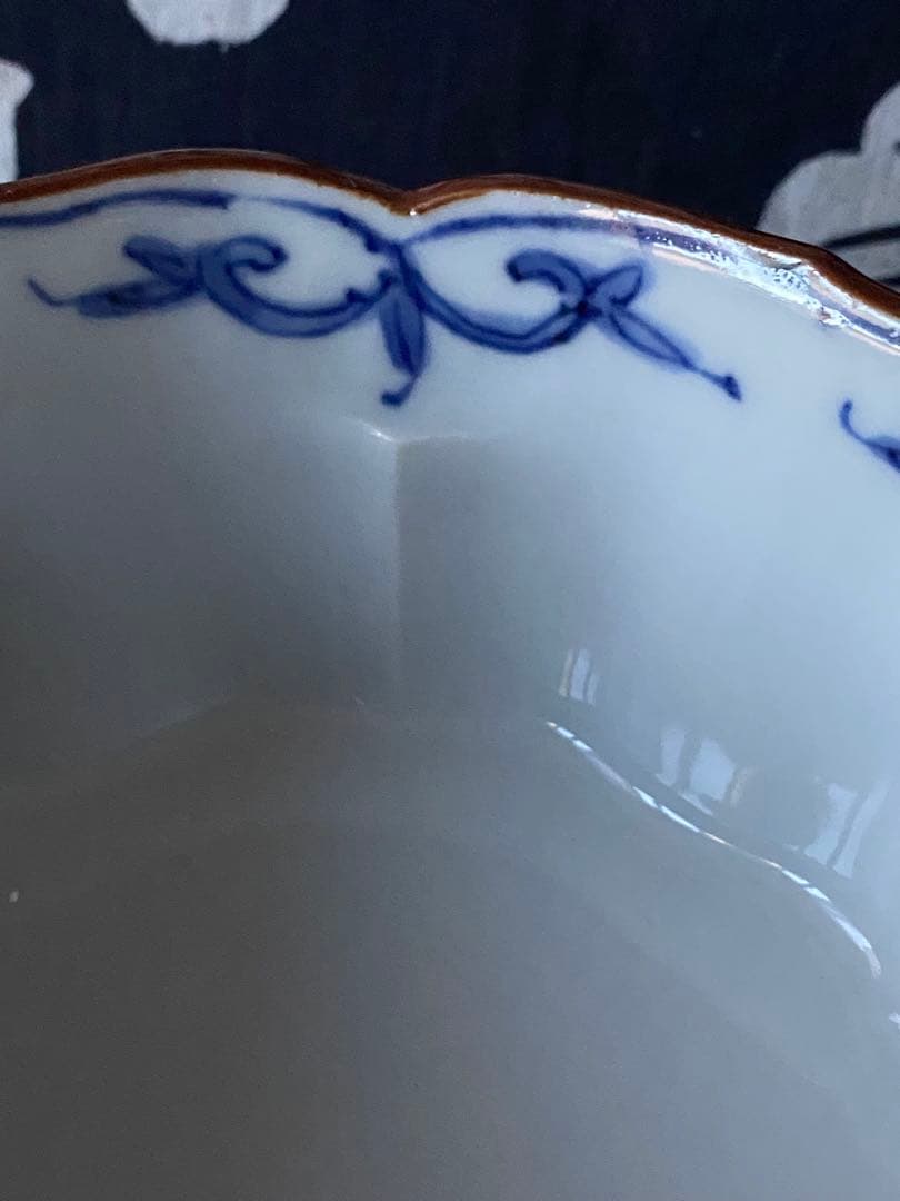 京焼　清水焼　加藤雲泉　黄南京　草花彫輪花六角向付　花唐草　六角鉢　三客組