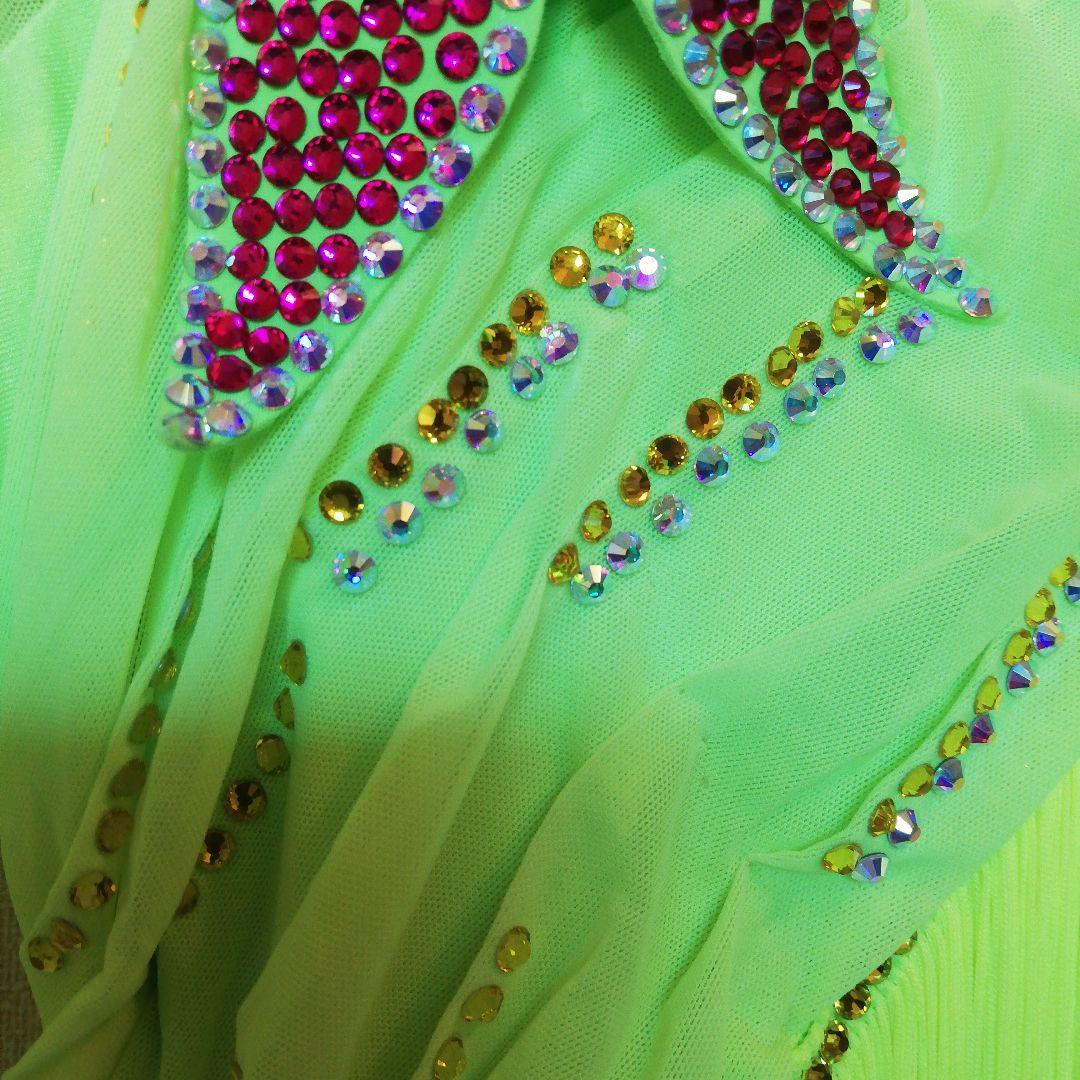 社交ダンス ラテンドレス フリンジ 黄緑 蛍光色