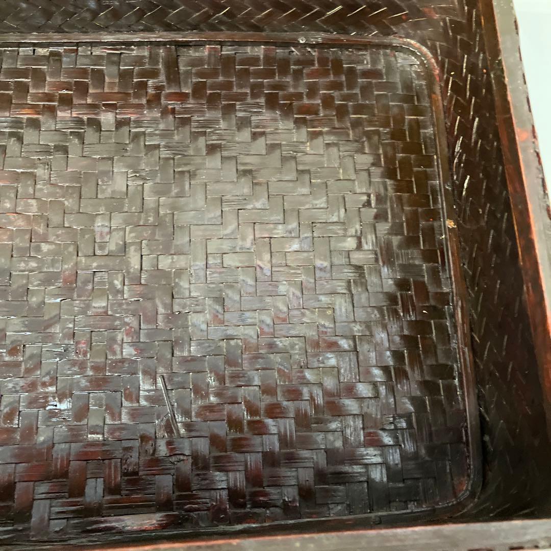 ヴィンテージ 上海手工芸品 籐製 フーフードッグ 獅子 犬 バスケット ボックス