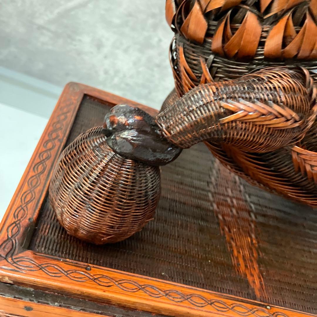 ヴィンテージ 上海手工芸品 籐製 フーフードッグ 獅子 犬 バスケット ボックス