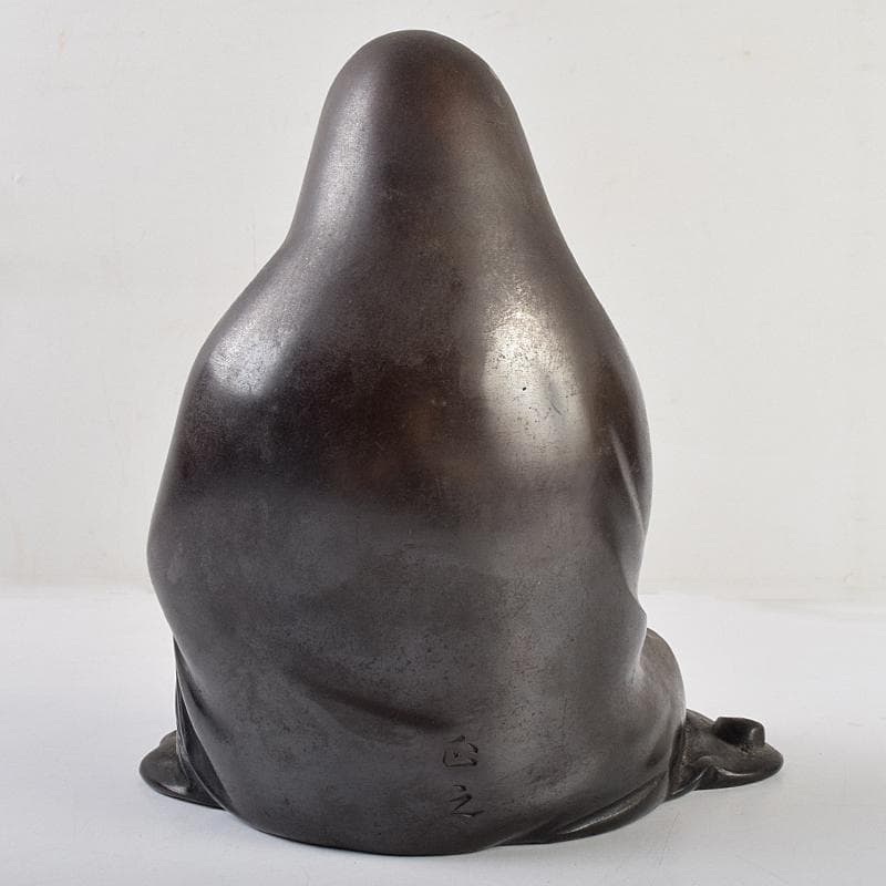 東京銅器　金工師　正之造　古銅鋳銅　達磨像　置物　約3.75㎏　Y　R9467