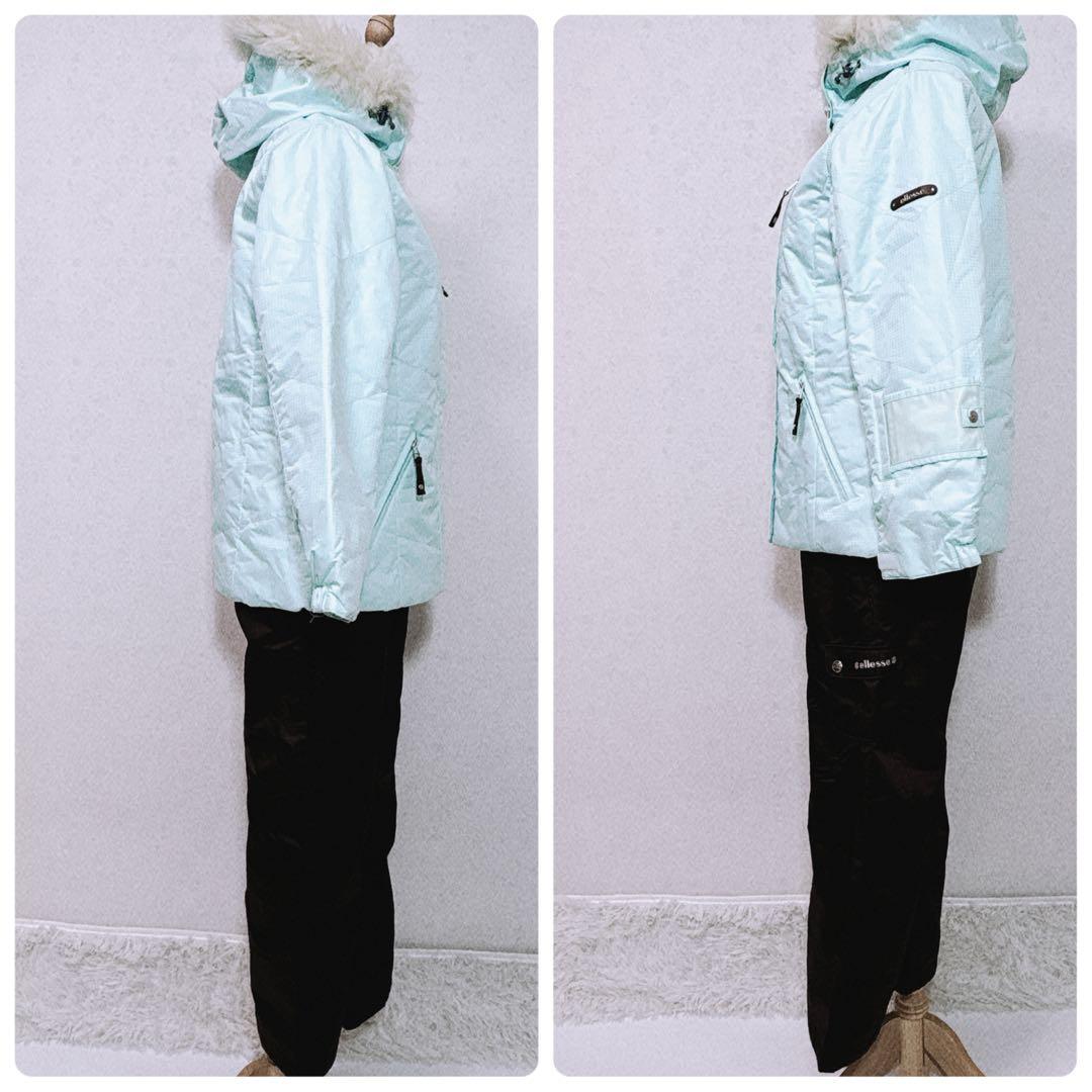 美品 ellesse スキーウェア 上下セット S ミントグリーン ブラウン