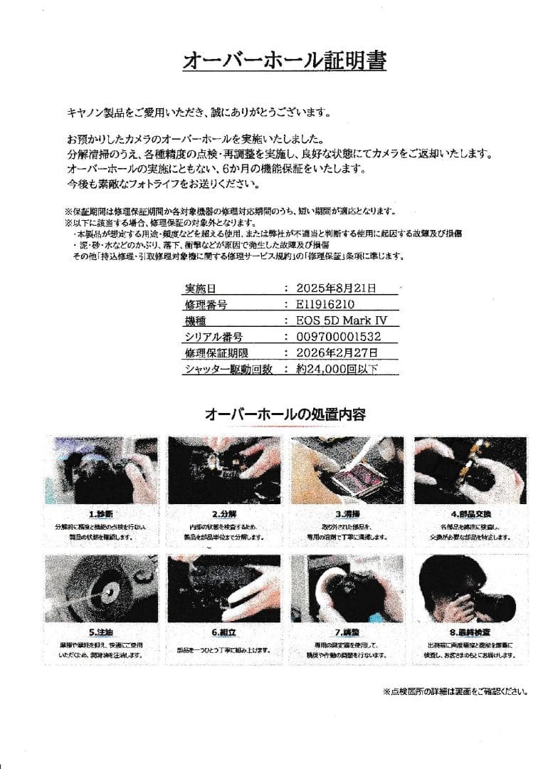 完動品/オーバーホール済 EOS 5Dmark4 ボディー