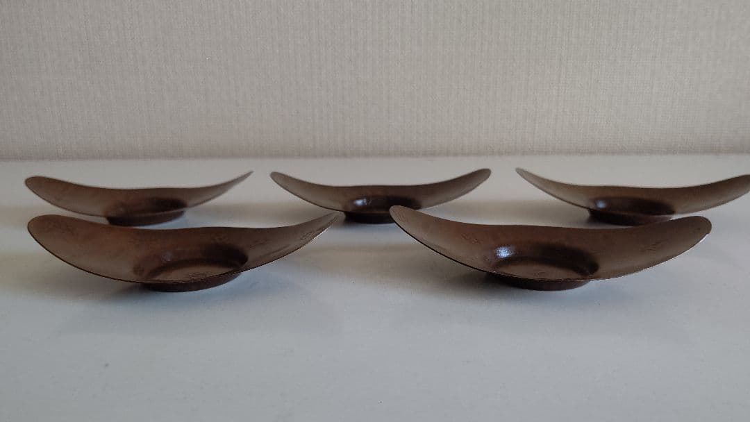 茶托　5枚　舟形 梅文 煎茶道具 銅製?