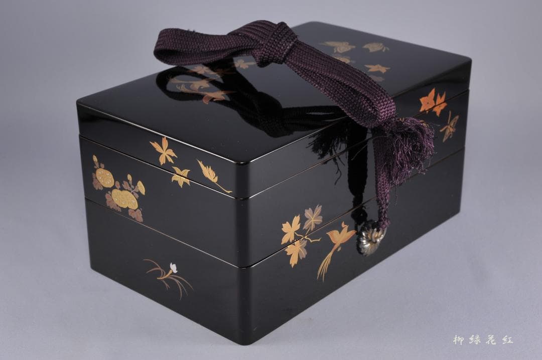 桃舟 鳳凰花蝶蒔絵 納戸硯箱 共箱