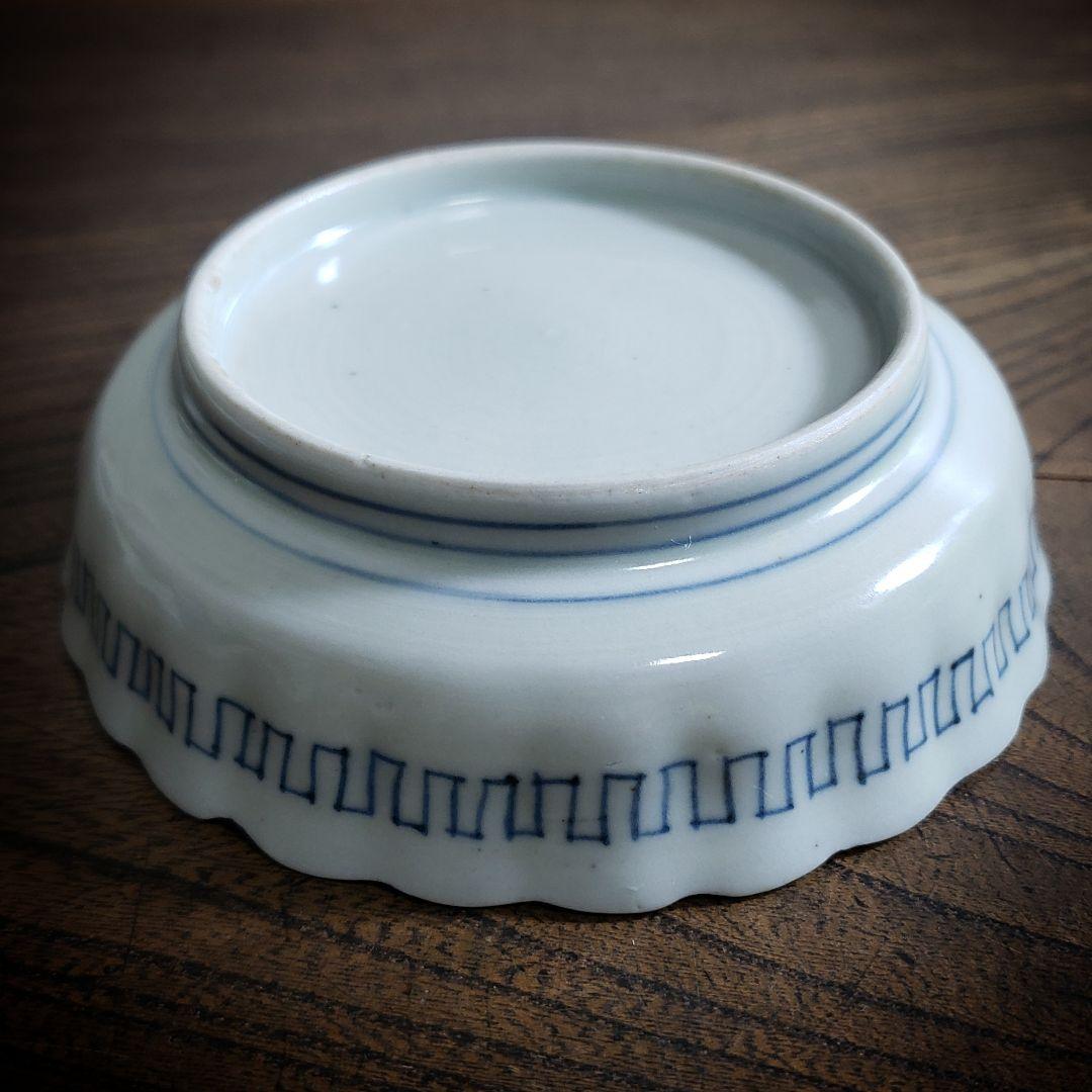 小皿　染付　花弁縁　丸窓　松竹梅　縁文　雷文　訳あり　明治　大正　古伊万里　ロ号