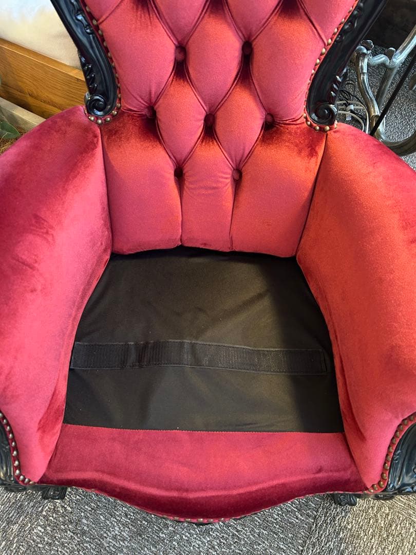 【美品】クラシックロココ調　猫脚チェア　赤ベルベット　1人掛けソファ