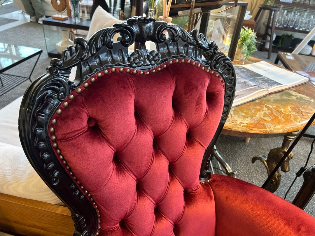 【美品】クラシックロココ調　猫脚チェア　赤ベルベット　1人掛けソファ