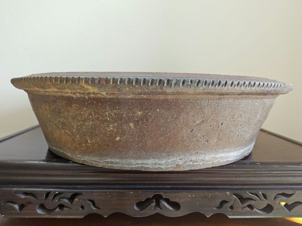 陶器製円形盆栽鉢 大型　ブラウン 約51cm×12.5cm