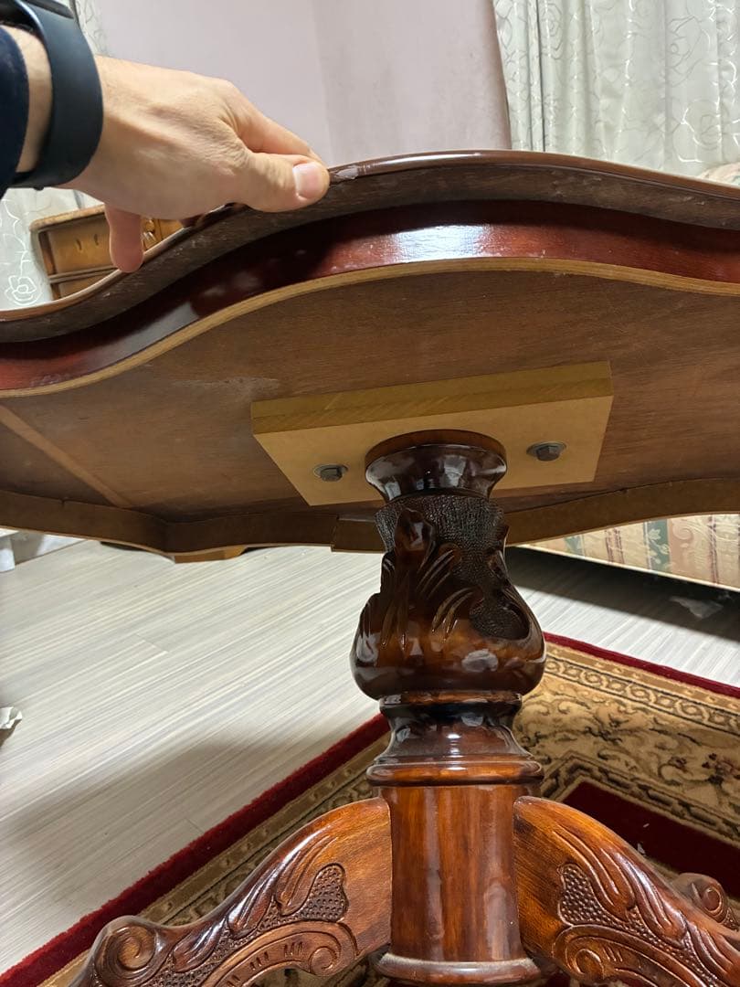 希少　優雅　イタリア　イタリー　テーブル　象嵌　猫足　茶色