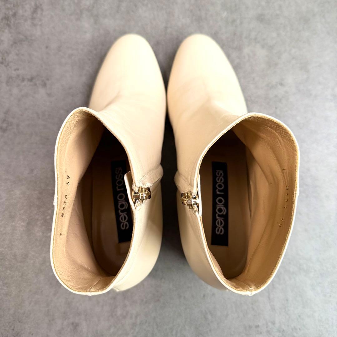 美品 Sergio Rossi セルジオロッシ アンクルブーツ 39 アイボリー