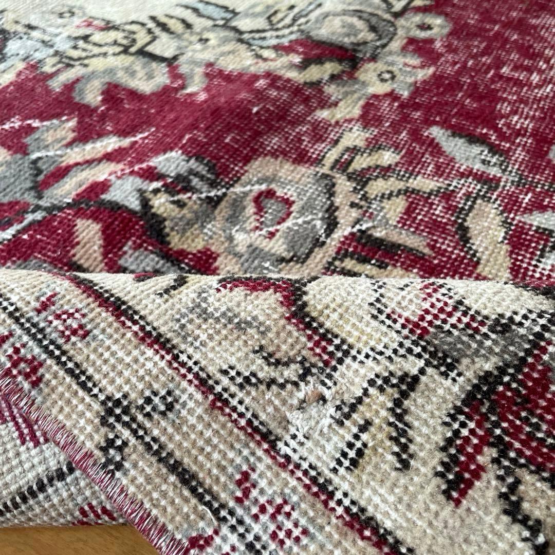 超大判168×290 メダリオン　くすみレッド　ボタニカルトルコヴィンテージラグ