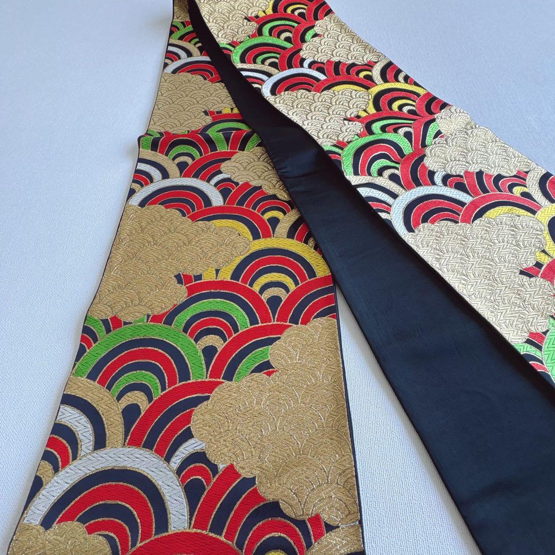 セット　七五三７歳女の子　青地花御所車　黒地袋帯　青海波金　袖なし長襦袢7103