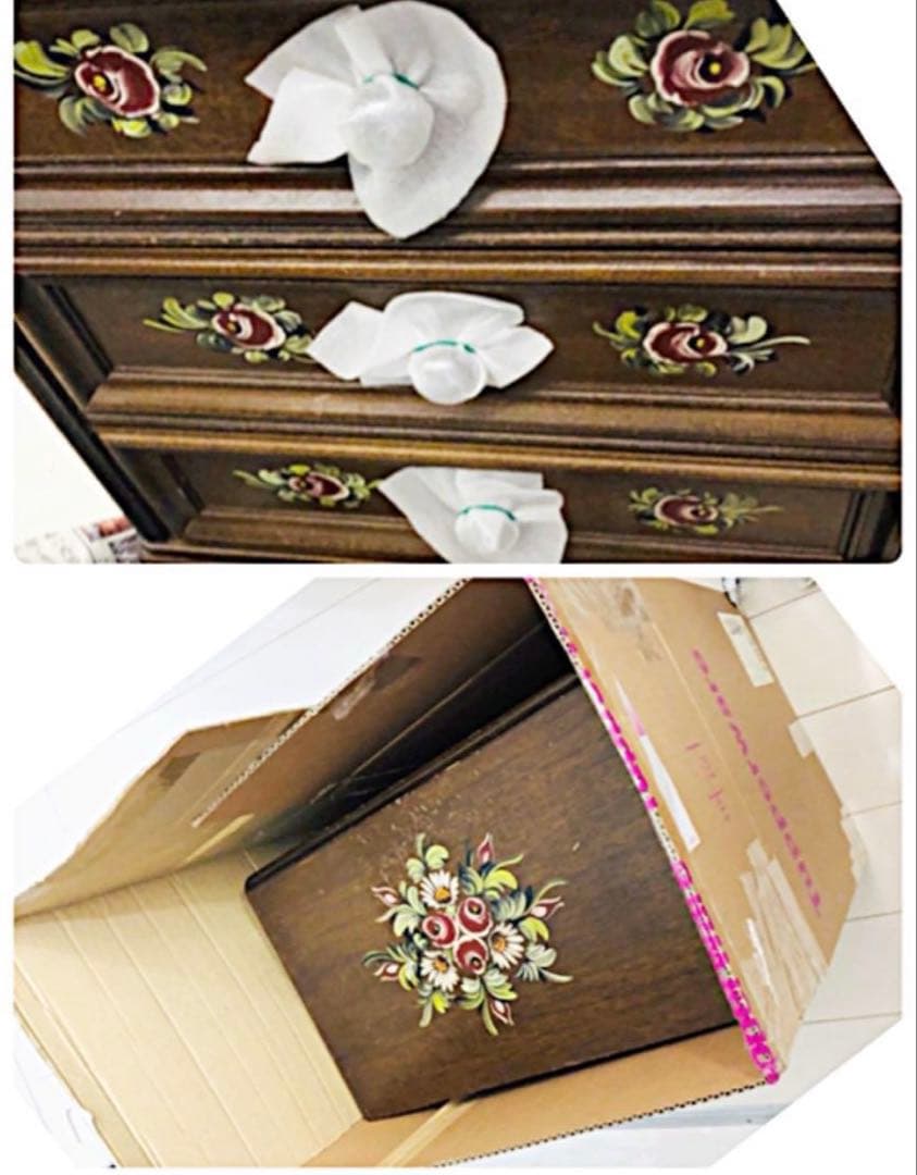 レトロ/アンティーク/ビンテージ◆木製３段チェスト◆薔薇トールペイント◆イタリア