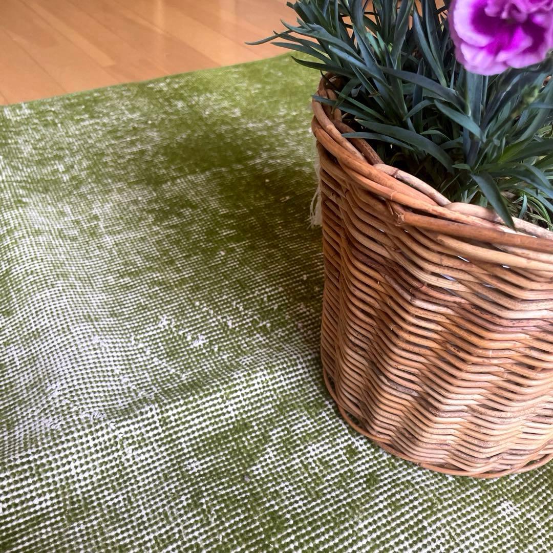 86×209抹茶グリーン　ワンカラーオーバーダイ　匂いありトルコヴィンテージラグ