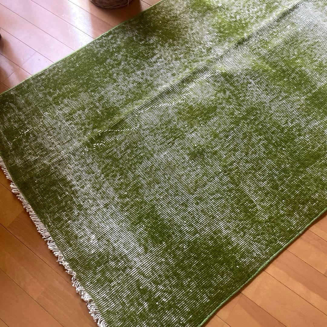 86×209抹茶グリーン　ワンカラーオーバーダイ　匂いありトルコヴィンテージラグ