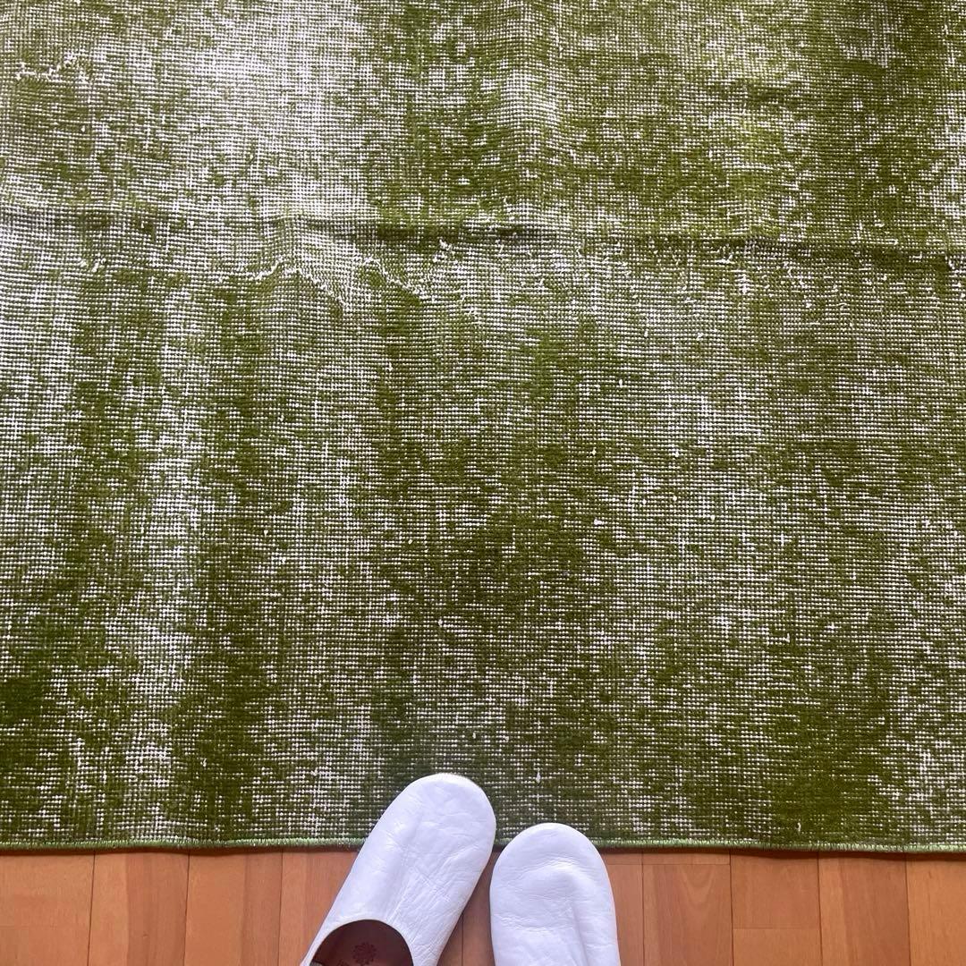 86×209抹茶グリーン　ワンカラーオーバーダイ　匂いありトルコヴィンテージラグ