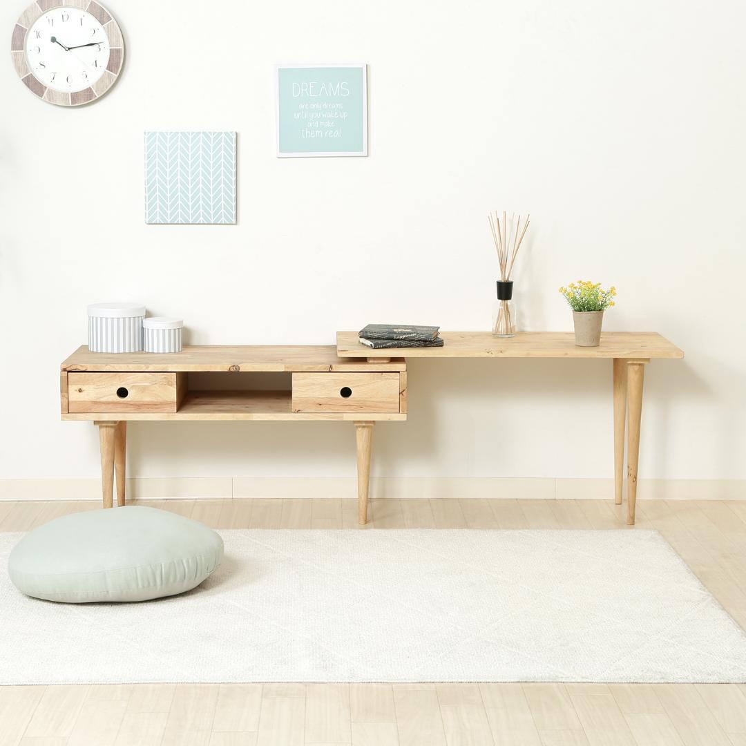 伸縮回転式テレビボード/ローボード 幅103～166 ナチュラル 天然木