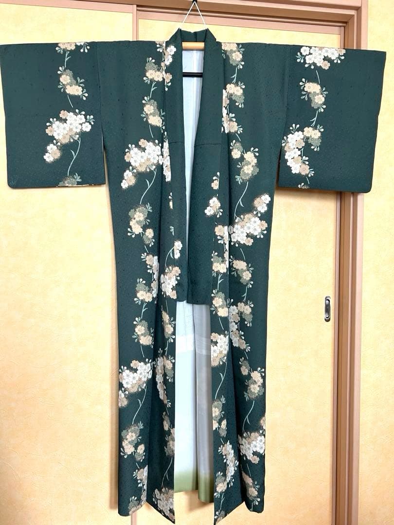 洗える着物　東レシルック　さんび　ポリエステル　小紋　袷　手縫い　桜