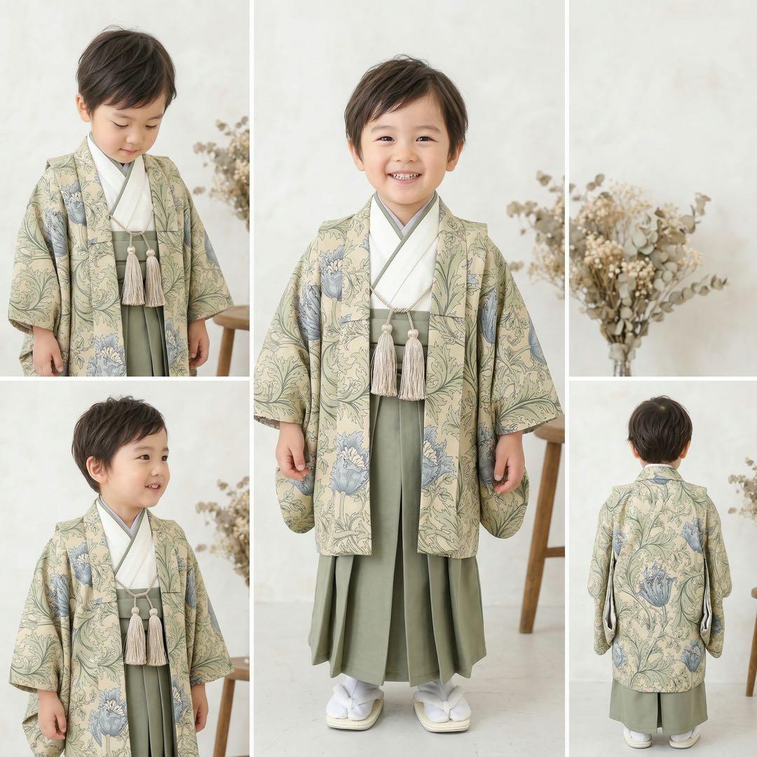 ［アネモネA］3歳 七五三 ꕤ 羽織袴5点セット ウィリアムモリス