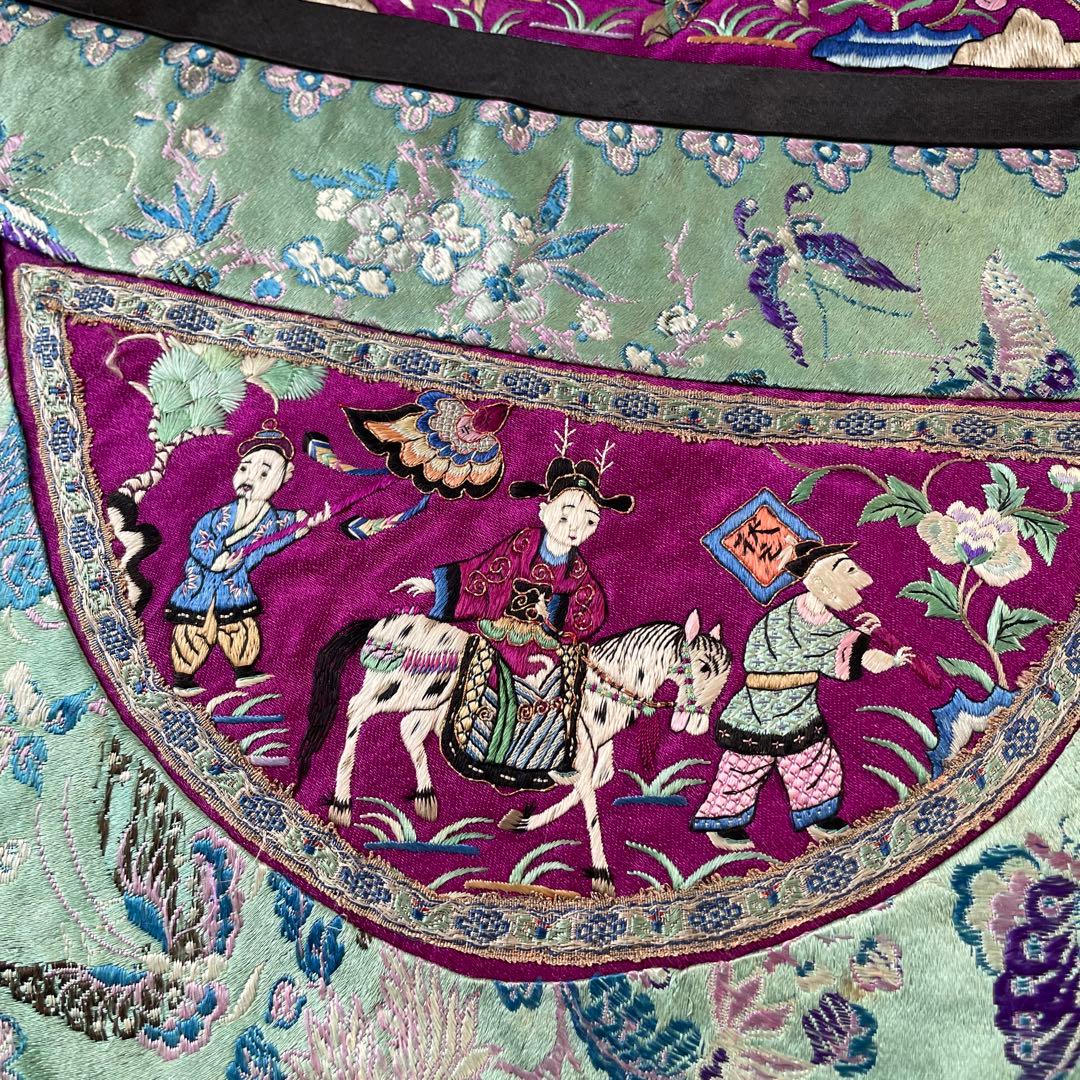 中国　清代　肚兜　手作業　古代刺繍　中国骨董