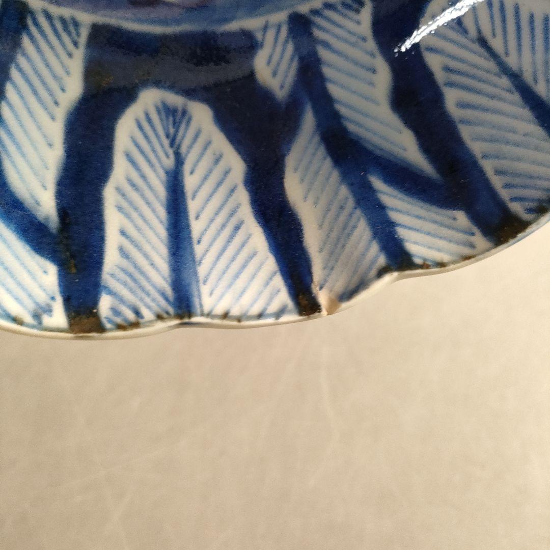 A1349-4/古伊万里染付雲鶴文輪花皿8客/銘々皿/飾鉢/盛鉢/懐石道具/