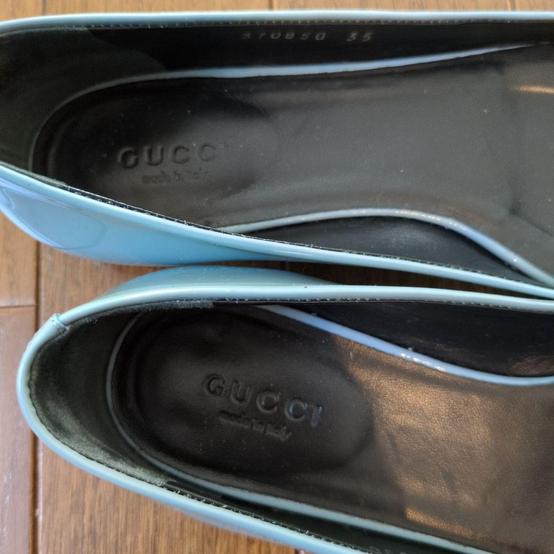 GUCCI リボン付きライトブルーフラットシューズ 35