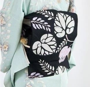 未使用 正絹 西陣 九寸名古屋帯 黒 葵文 ガード加工済み