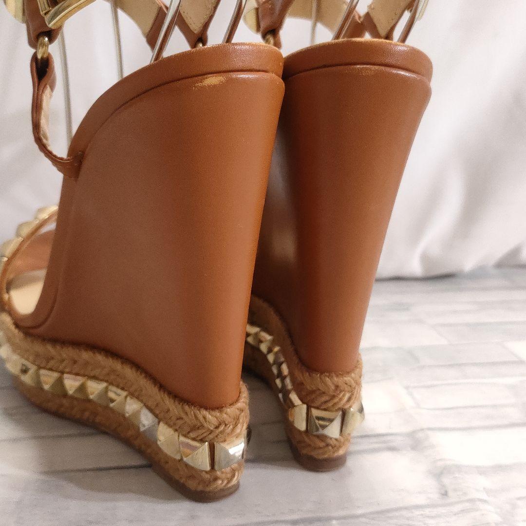 ルブタン　カタクロウ　ウェッジソールサンダル　レザー　ブラウン×ゴールド　37