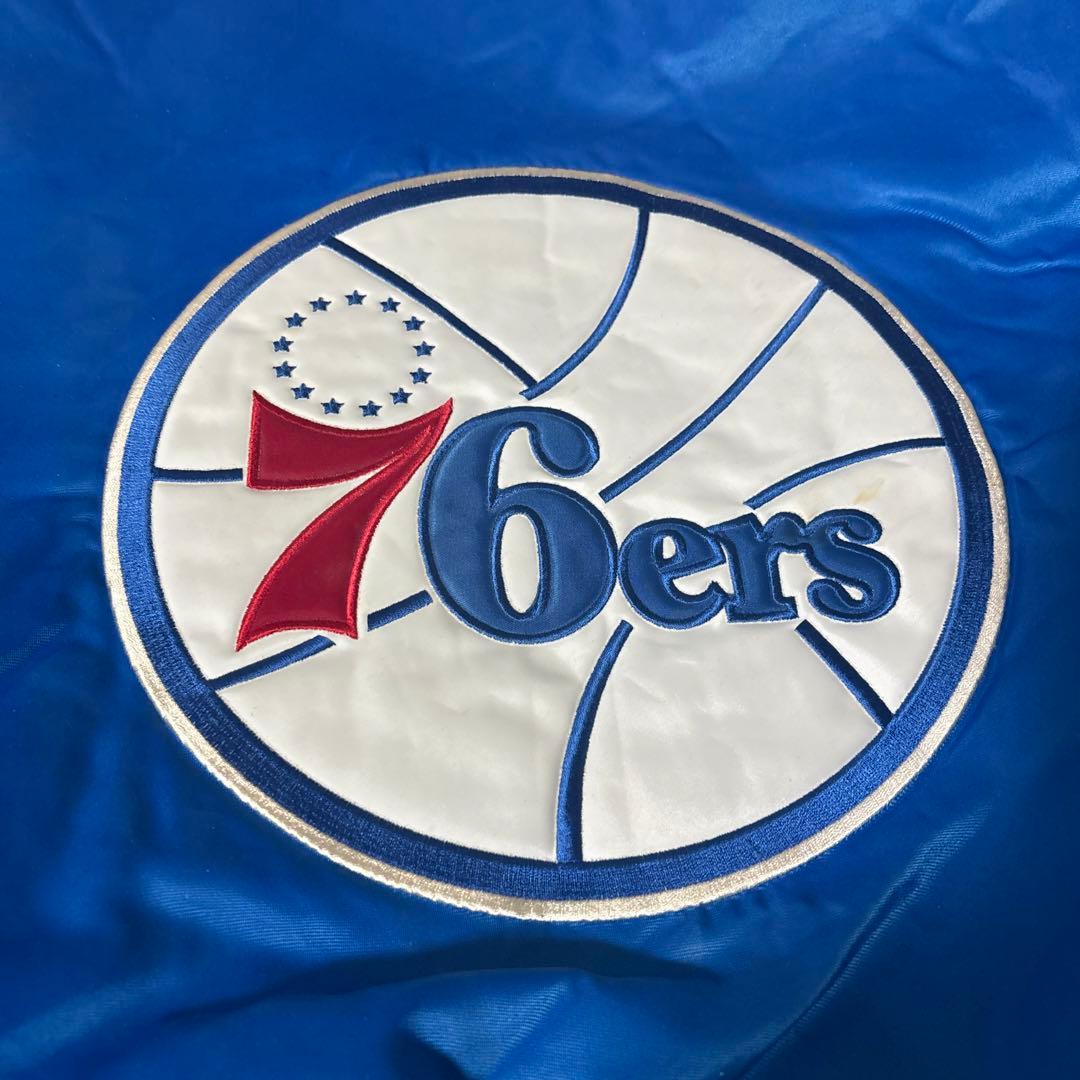【NBA】76ers 刺繍 中綿 スタジャン ブルゾン XXL 青 希少サイズ