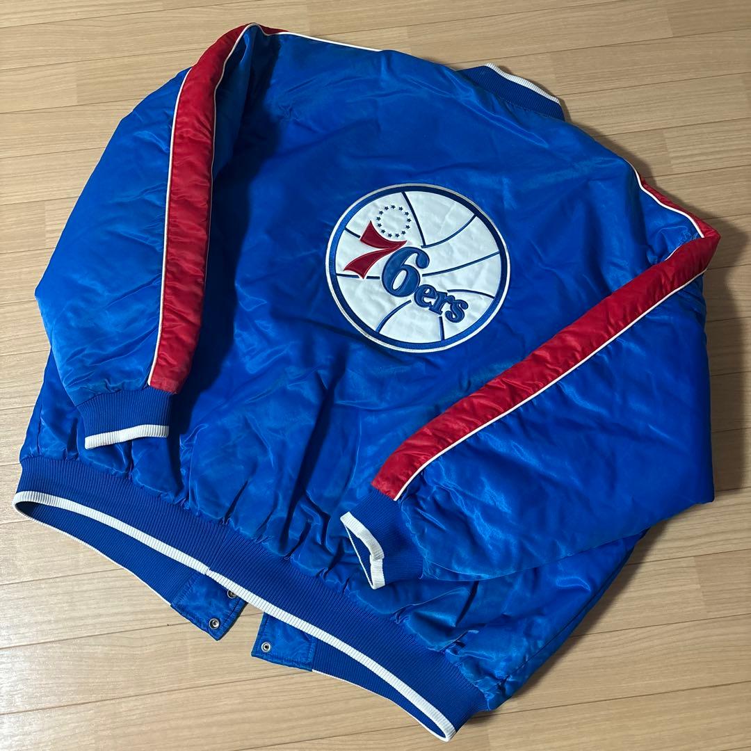 【NBA】76ers 刺繍 中綿 スタジャン ブルゾン XXL 青 希少サイズ