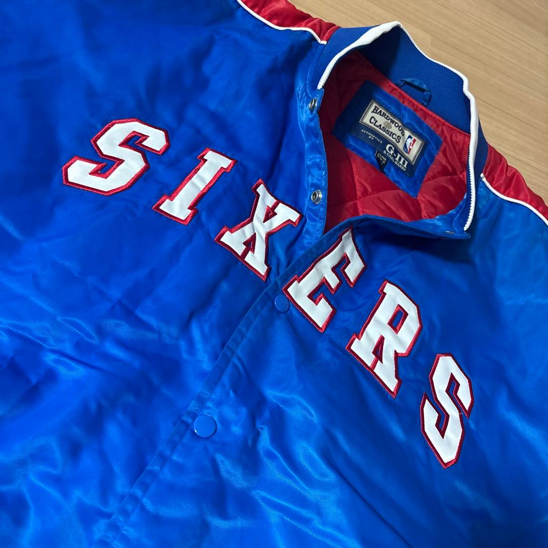 【NBA】76ers 刺繍 中綿 スタジャン ブルゾン XXL 青 希少サイズ