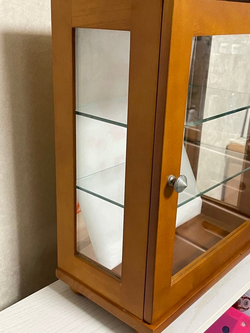 ガラスキャビネット 飾り棚 昭和レトロ 木目調 ガラスケース 什器