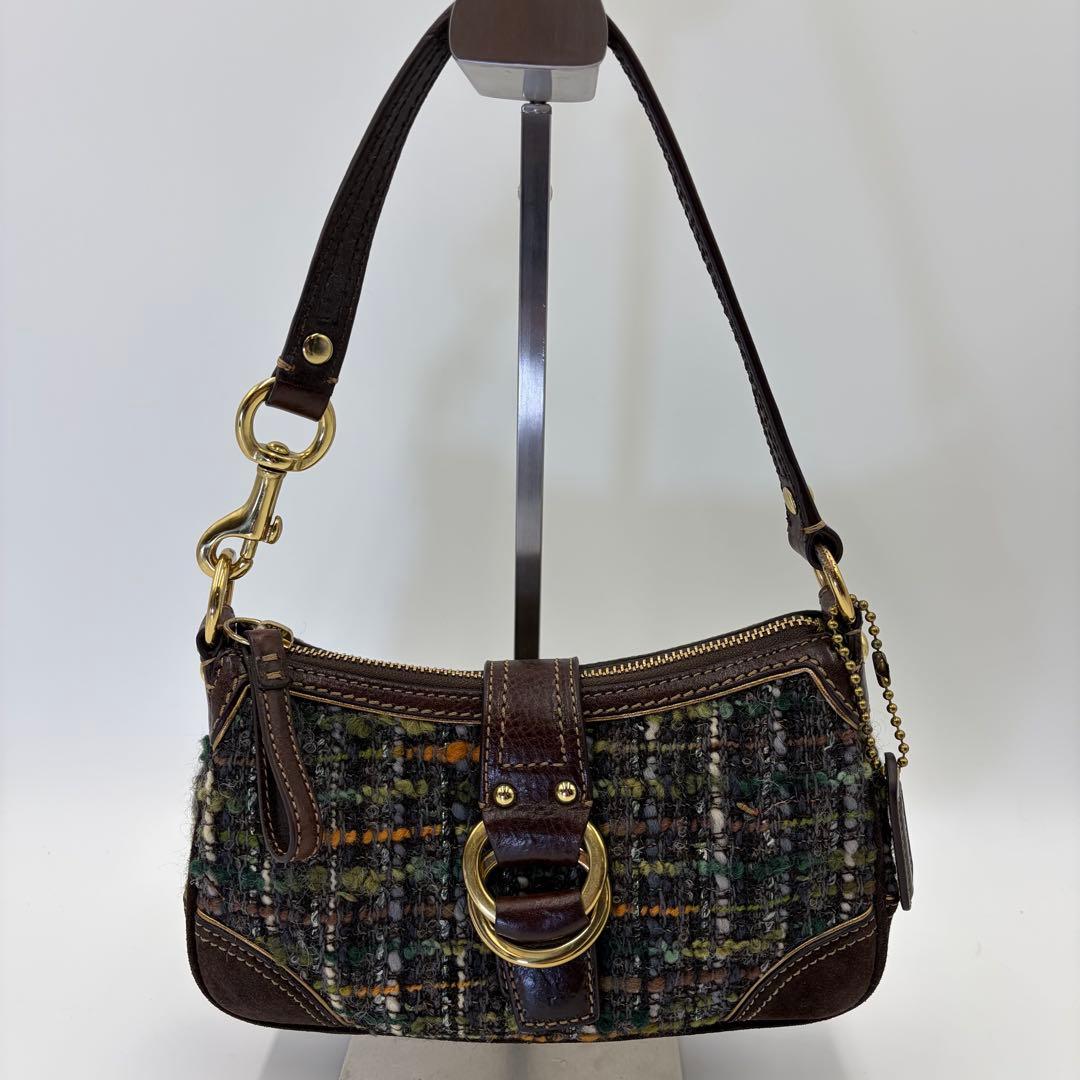 美品 COACH コーチ 8F15 ワンショルダー ツイード グリーン ソーホー
