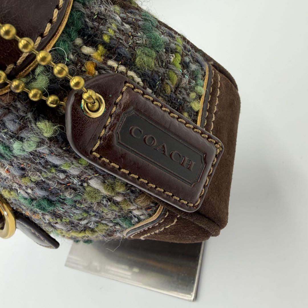 美品 COACH コーチ 8F15 ワンショルダー ツイード グリーン ソーホー