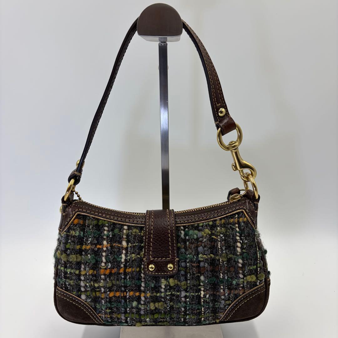 美品 COACH コーチ 8F15 ワンショルダー ツイード グリーン ソーホー