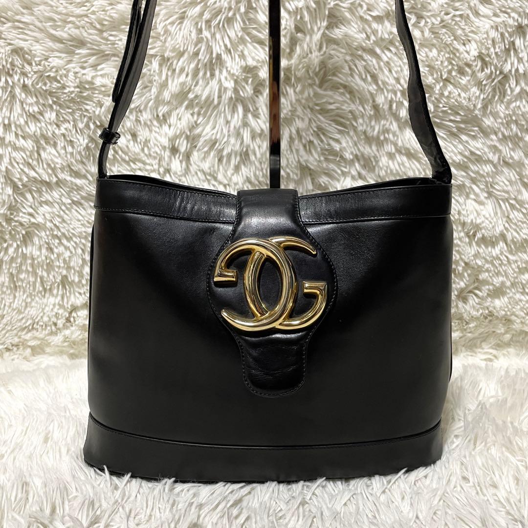 【良品】GUCCI グッチ　ワンショルダー　レザー　インターロッキング　ブラック