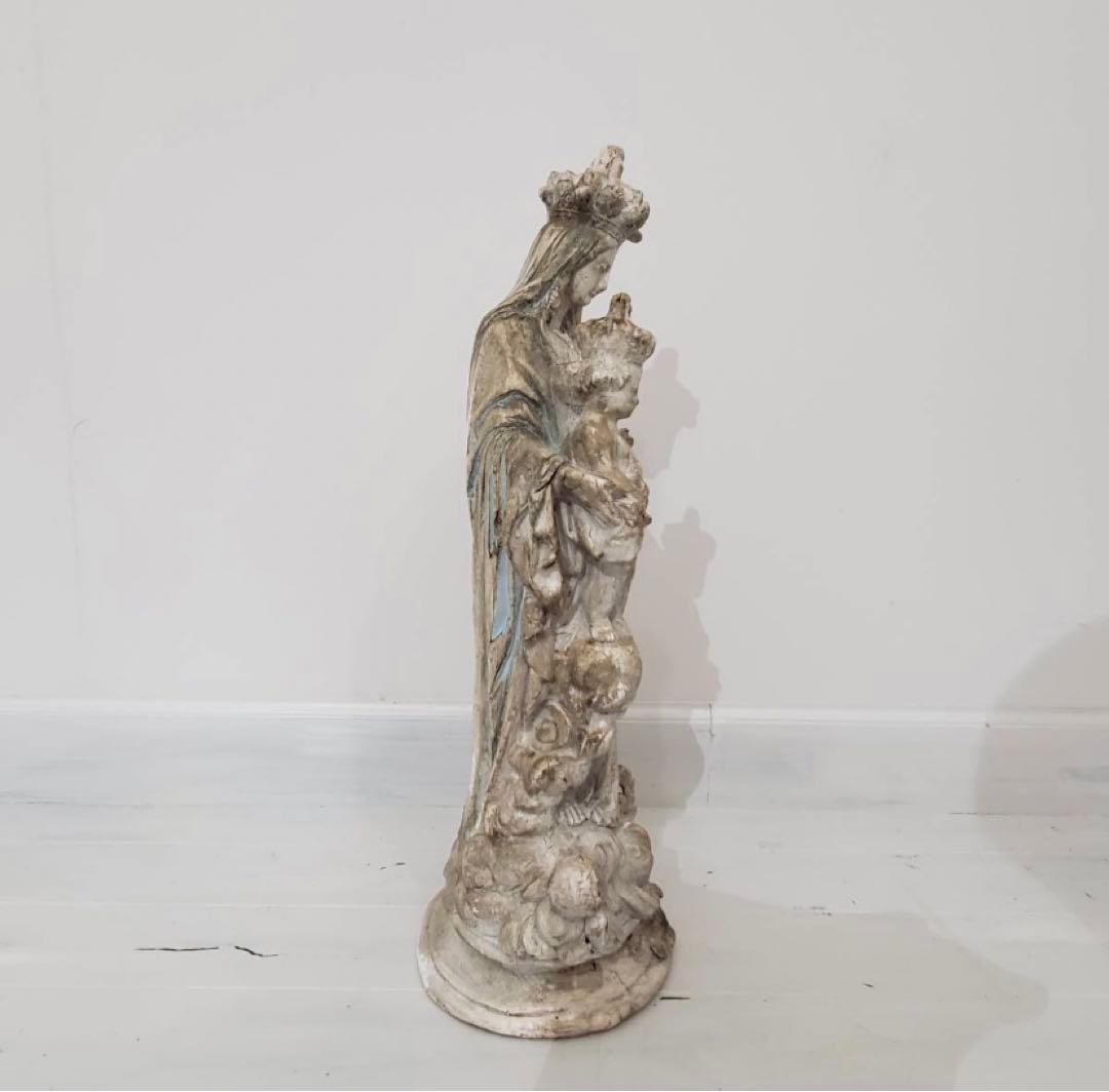 希少 キリスト 聖母マリア像 彫刻 アンティーク 天使 置物 インテリア 骨董