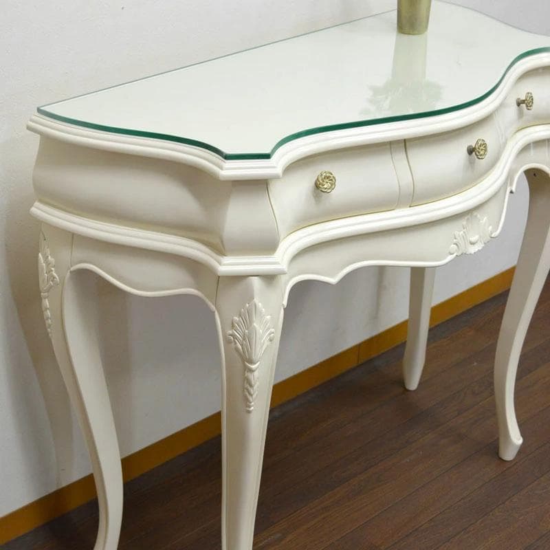 マホガニー コンソール デスク 棚 PCデスク 机 ホワイト サイドボード 飾棚