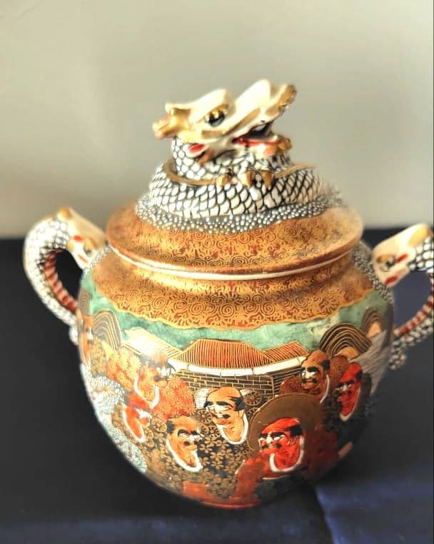 【Yuki_Tanaka様用】 薩摩焼島津家紋大日本長州山　龍文ポット3点セット