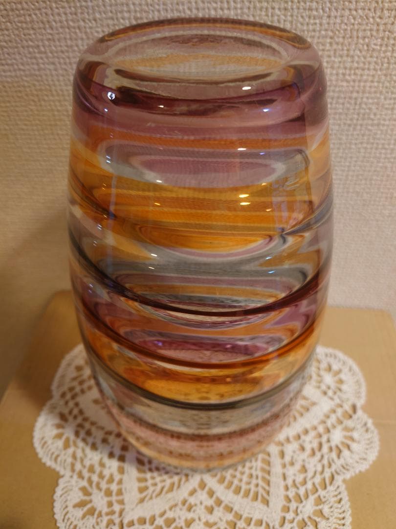 ボヘミア　グラス　レインボー　ボーダー柄　花瓶　チェコ製